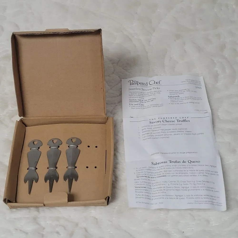 The Pampered Chef Stainless Steel Serving Picks 3 Piece Set  Retired #2905